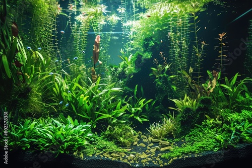 Freshwater Planted Aquarium, Aquascaping, Underwater Landscape Nature Forest Style, Aquarium Tank photo