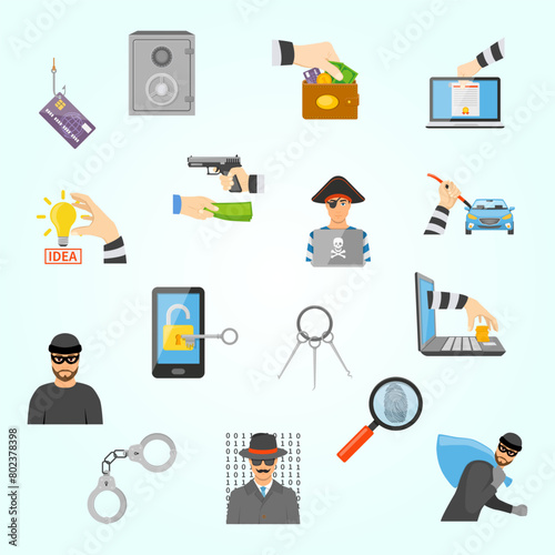 theft icons flat