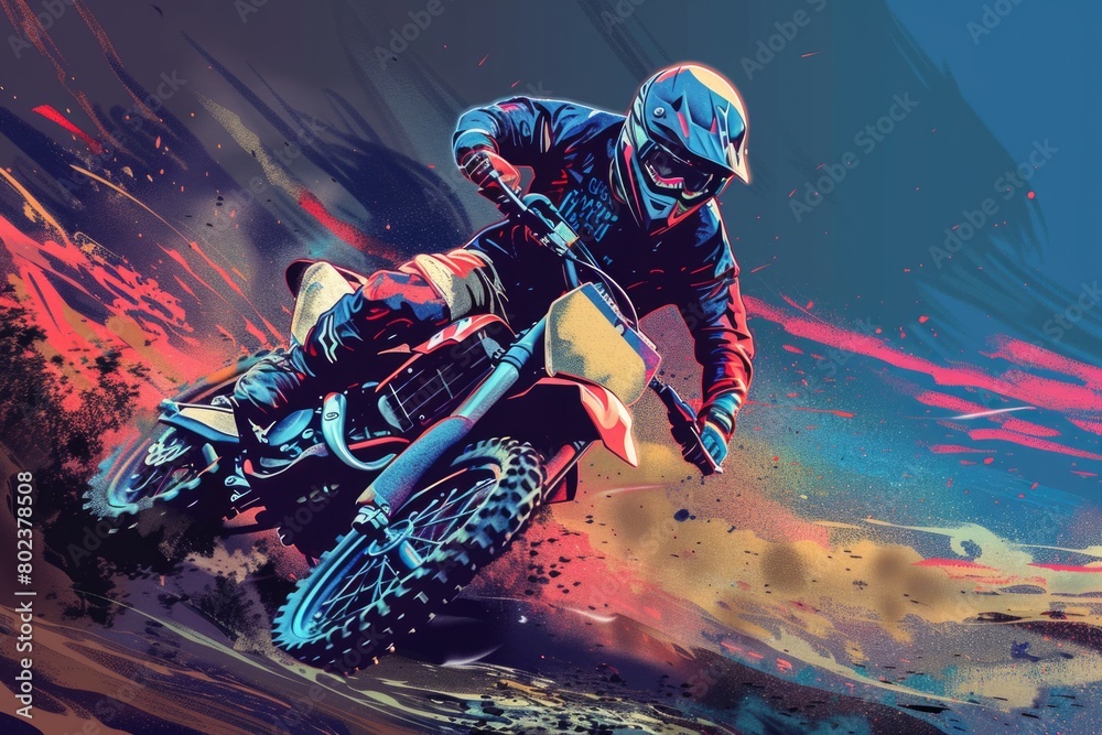 A man riding a dirt bike on top of a hill. Suitable for extreme sports or adventure concepts A man riding a dirt bike on top of a hill. Suitable for extreme sports or adventure concepts