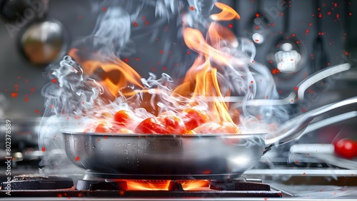 The Risks of Using Nonstandard Cooking Equipment. Concept Fire Hazard, Food Contamination, Inefficient Cooking, Injury Risk, Warranty Void photo