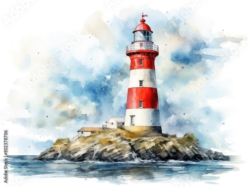 Watercolor Lighthouse, Aquarelle Beacon, Creative Watercolor Pharos