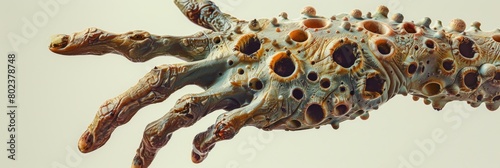 Zombie Hand with Many Small Holes, Deformed Fingers, Fungal Infection, Trypophobia Generative AI Illustration photo