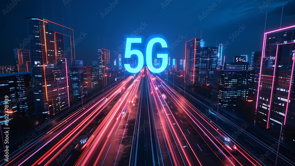 5G network on smart city symbolize smart and faster internet connection. generative ai