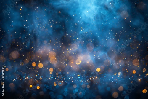 Abstract blue background with bokeh lights and stars    render
