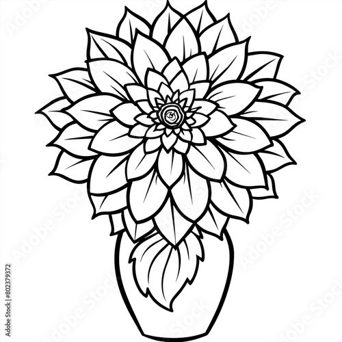 Dahlia flower on the vase outline illustration coloring book page design  Dahlia flower on the vase black and white line art drawing coloring book pages for children and adults