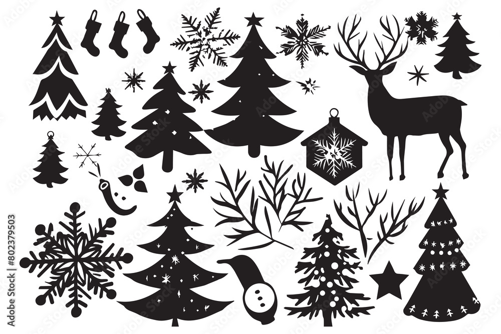 Naklejka premium set of christmas element black silhouette vector