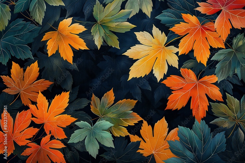 Autumn leaves on a dark background,  Vector illustration for your design