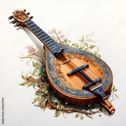 Watercolor Colorful Appalachian Dulcimer Illustration, Generative Ai photo