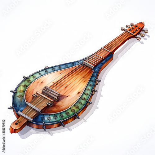 Watercolor Colorful Appalachian Dulcimer Illustration, Generative Ai