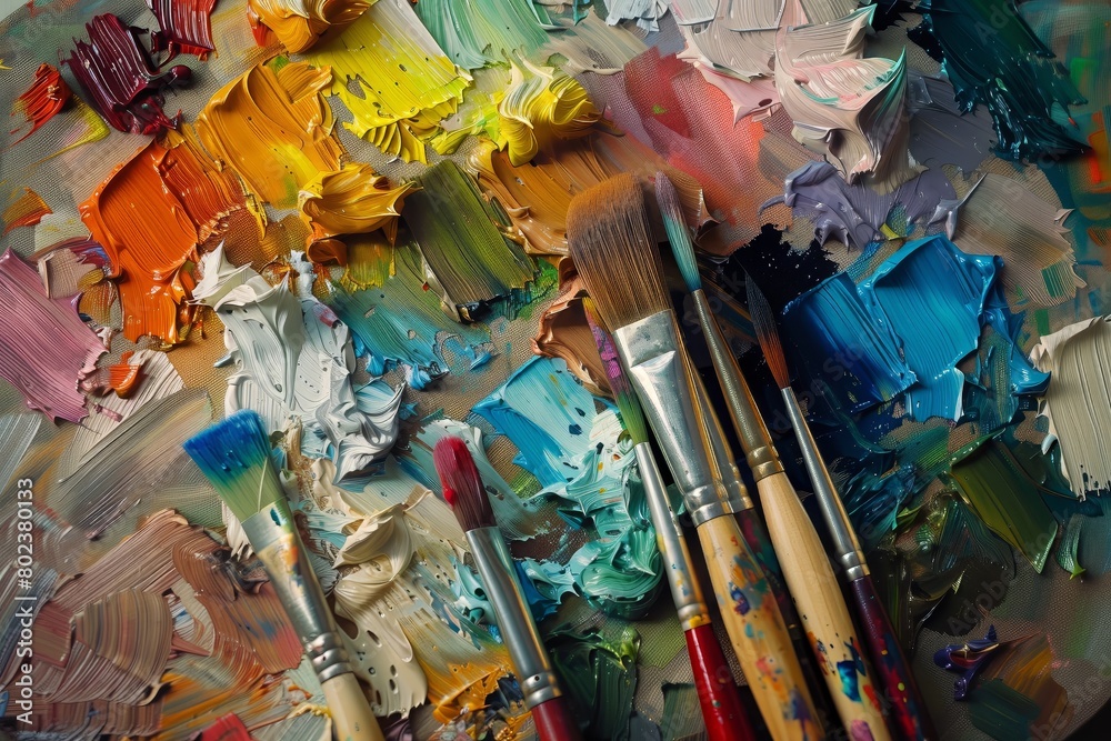 Obraz premium Abstract texture of oil paint strokes and brushes