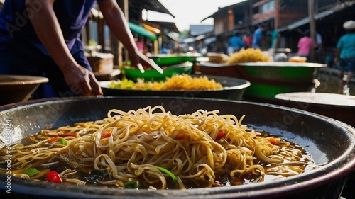 thai noodle food making on floating boat in floating market thailand © Shobhit