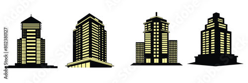 Collection of skyscrapers silhouette isolated. Hand drawn vector art.