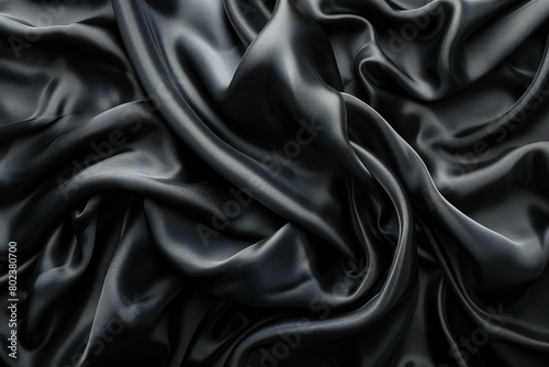 Closeup of rippled black silk fabric, Whole background