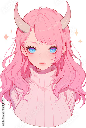 Fantasy Character with Pink Hair and Horns