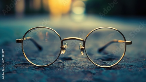 A pair of glasses left on the ground. Suitable for concepts of lost items