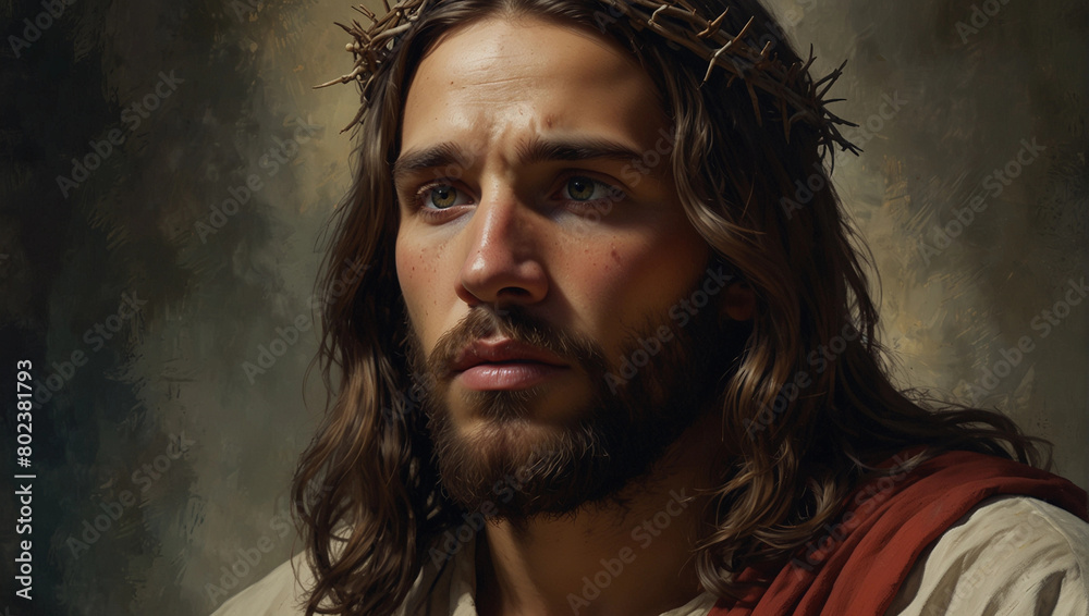 Portrait of sacrifice Jesus Christ, Savior of mankind, generative AI picture Portrait of sacrifice Jesus Christ, Savior of mankind, generative AI picture
