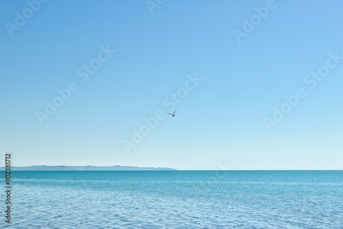 Durres, Albania - April 28th, 2024 - Gjiri lalzit sea, Durres, Albania. On a hot sunny spring afternoon.