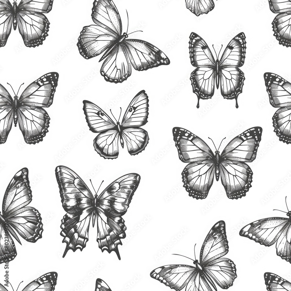 A group of vibrant butterflies on a plain white backdrop. Ideal for design projects and nature-themed concepts A group of vibrant butterflies on a plain white backdrop. Ideal for design projects and nature-themed concepts