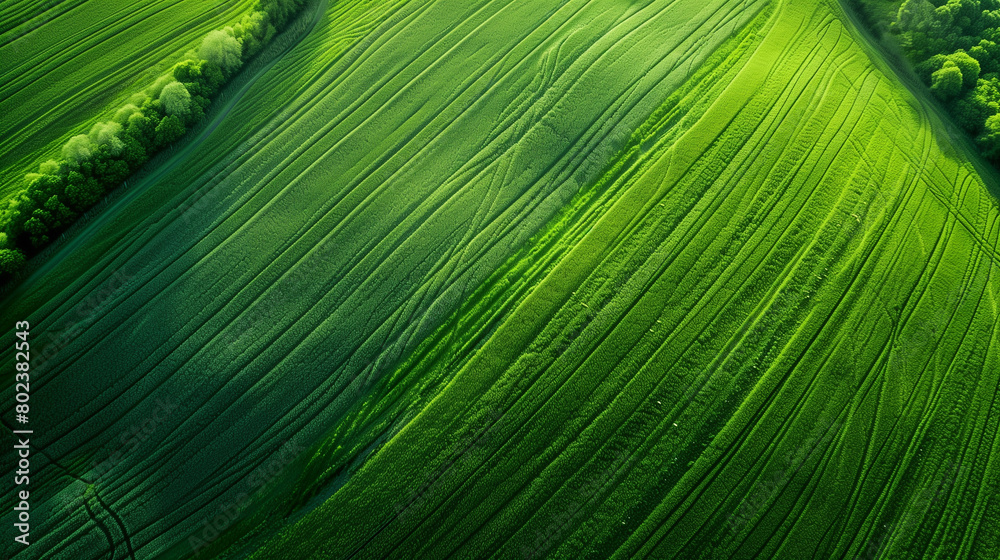 Сalming bird's eye view of pattern on green fields Сalming bird's eye view of pattern on green fields