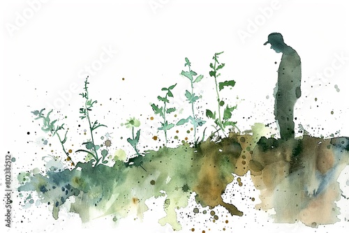 Artistic watercolor of the Parable of the Sower with seeds and soils photo