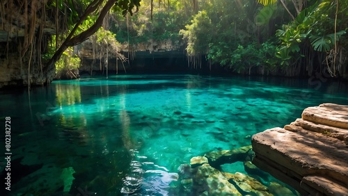 Beautiful view of emerald water in tropical cave,