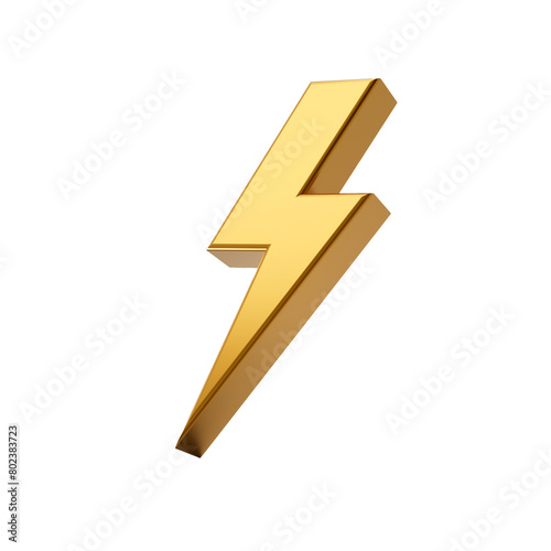 Gold thunderbolt icon 3d illustration 
