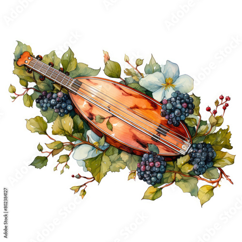 Watercolor Colorful Appalachian Dulcimer Illustration, Generative Ai photo