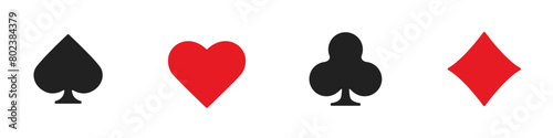 Hearts diamonds clubs spades sign chips. Suit deck of playing cards on white background. Isolated vector illustration.