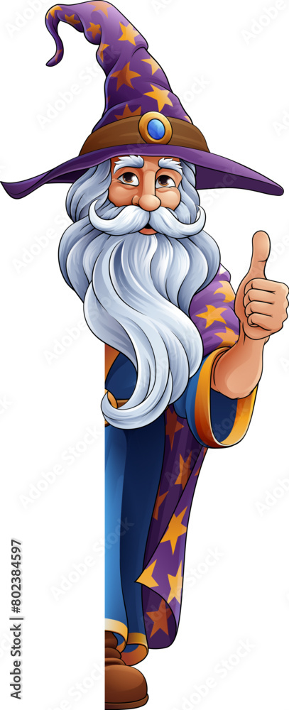 Fototapeta premium A wizard merlin cartoon beard magician man Halloween character mascot
