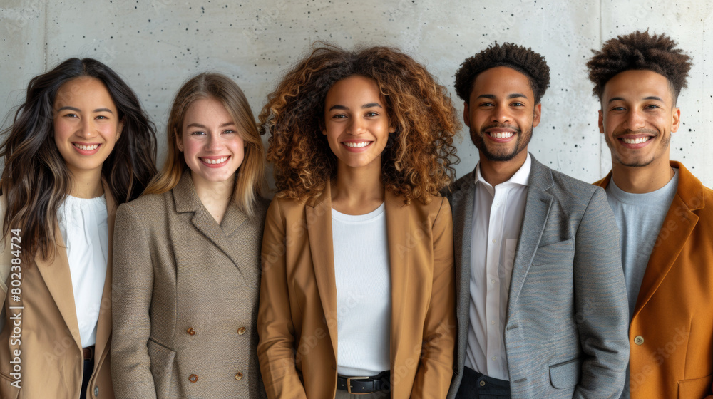 a group of cheerful people of different nationalities in business style clothes on a grey background a group of cheerful people of different nationalities in business style clothes on a grey background