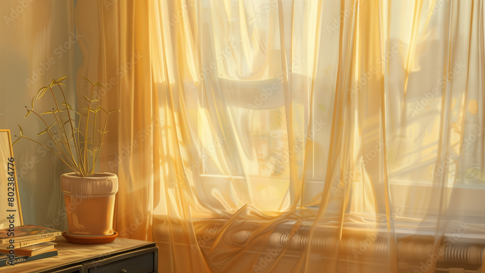 Morning Serenity: Beige Curtains in the Early Light Morning Serenity: Beige Curtains in the Early Light