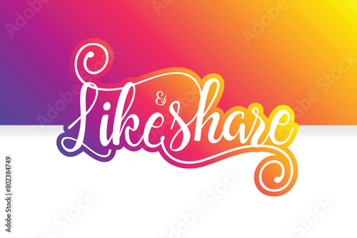 Like and Share Banner Card with Lettering. Colorful design.