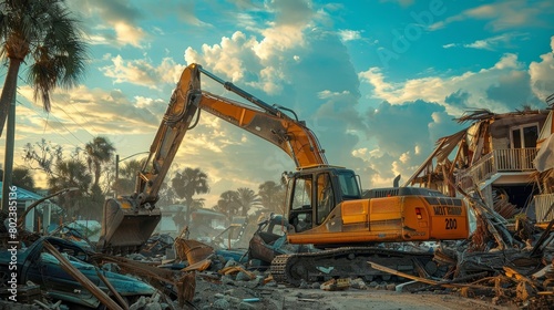 A crane is lifting a large piece of equipment photo