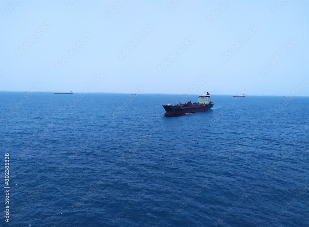 Tanker ship in the sea in beautiful Clam sea