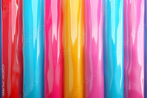 A playful background with oversized, colorful candy stripes in a glossy finish, perfect for a bold, fun atmosphere.