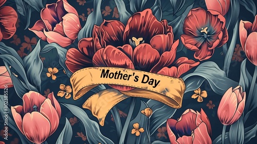 mother's day text on flowers background photo