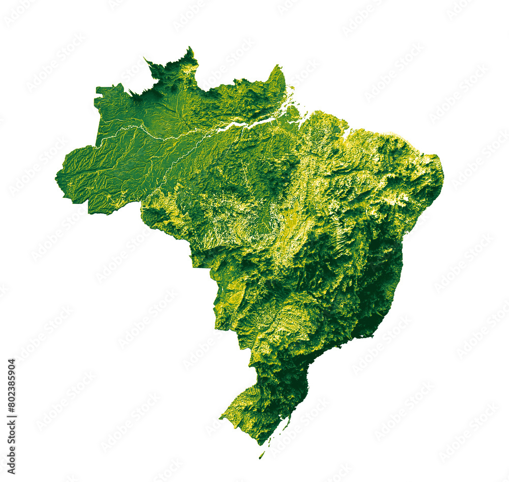 Fototapeta premium Brazil map with the flag Colors Red and yellow Shaded relief map 3d illustration