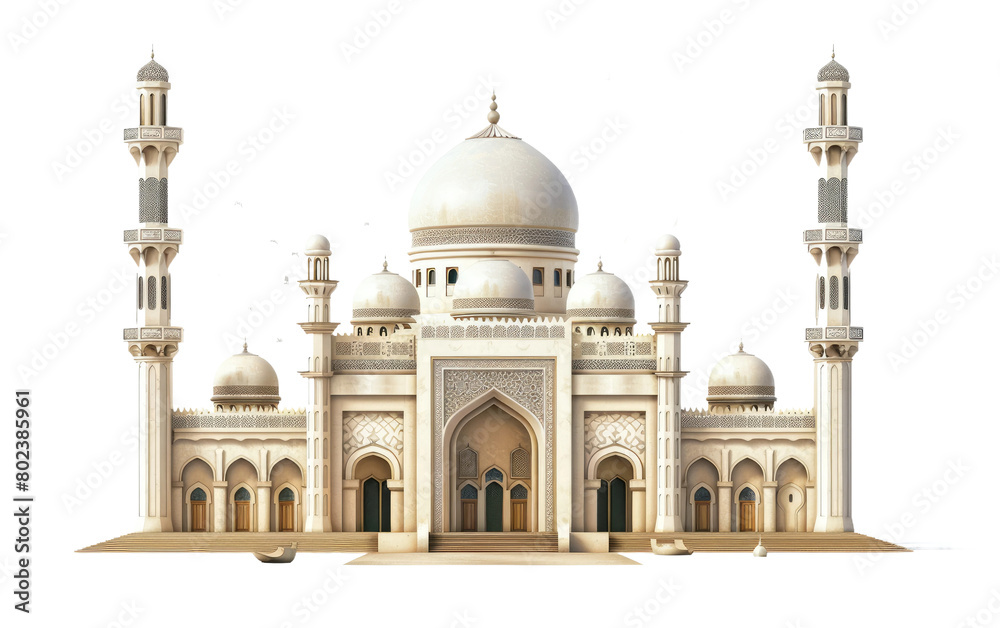 Exploring Islamic Architectural Marvels, Masjid on white background.