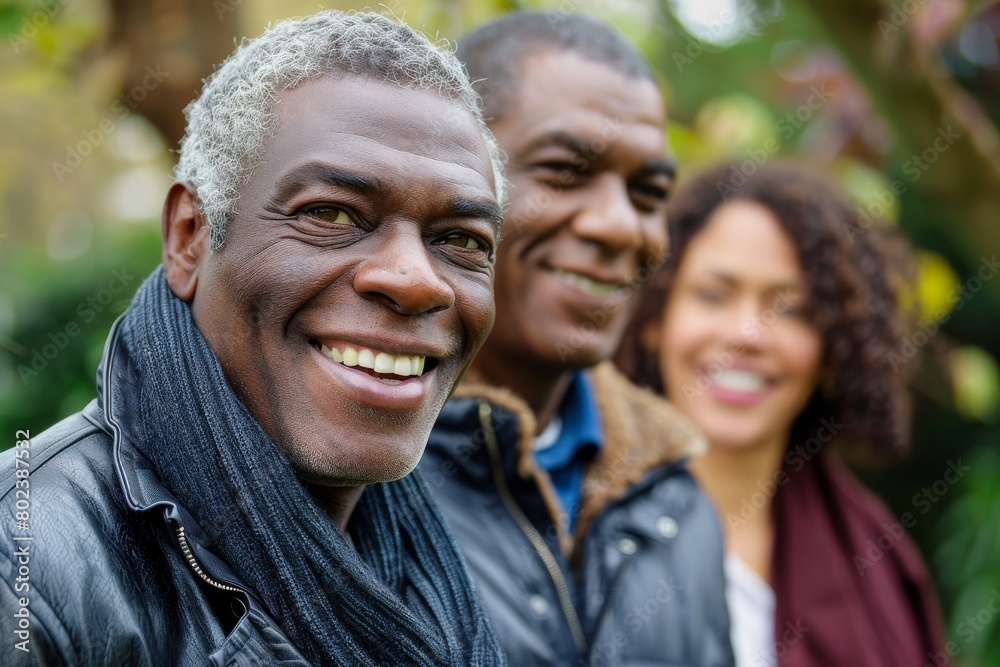 Portrait of a happy senior African American man with his family outdoors