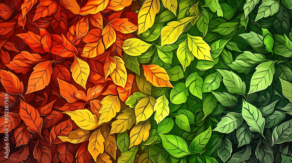 Fototapeta premium Leaves with different shades due to the change of the seasons. Concept of inexorable passage of time.