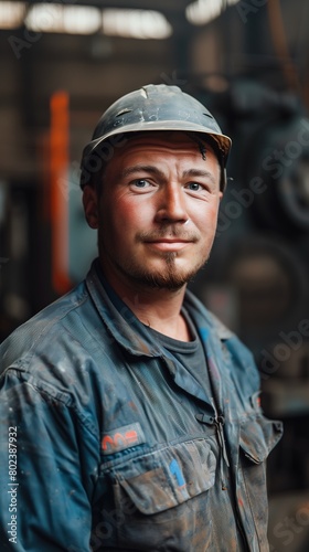 Steelworker Wearing Hard Hat in Factory © Jelena