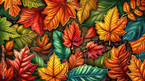 Leaves with different shades due to the change of the seasons. Concept of inexorable passage of time.