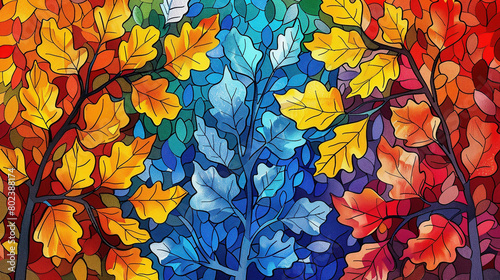 Leaves with different shades due to the change of the seasons. Concept of inexorable passage of time.
