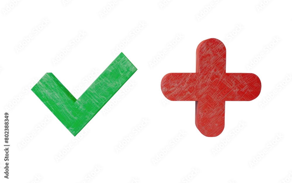Green Check Mark and Red Cross Mark Symbol on white background. Stock ...