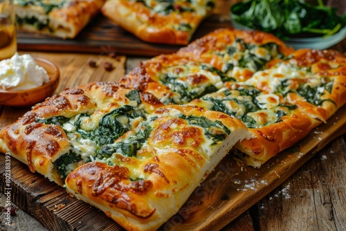 Square Khachapuri  Traditional Hachapuri  Delicious Tender Dough with Spinach  Melted Cheese