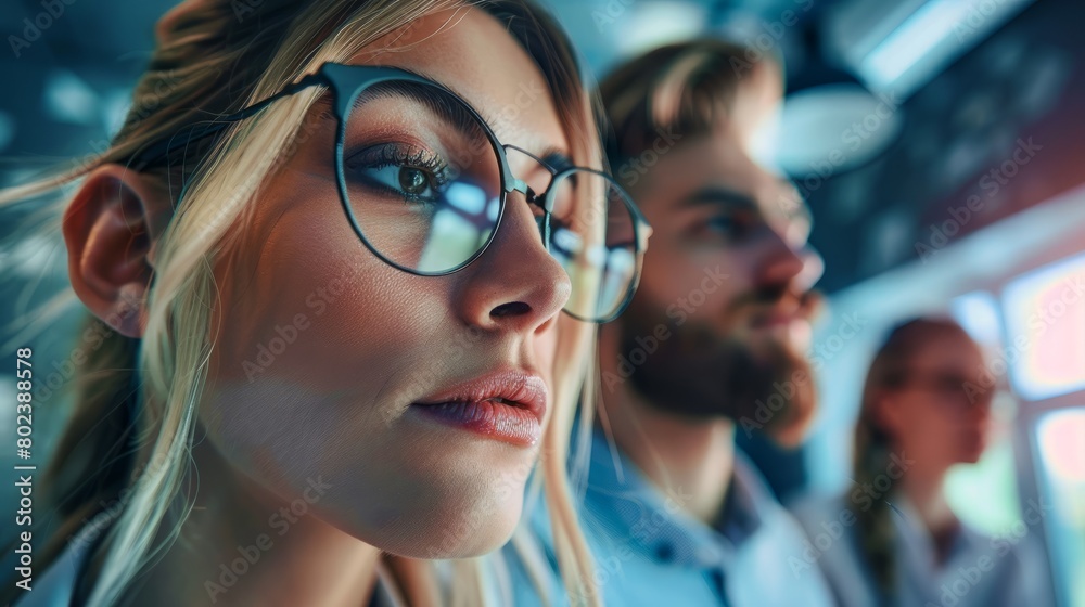Portrait of successful business people discuss business issues in the office during meeting hyper realistic Portrait of successful business people discuss business issues in the office during meeting hyper realistic