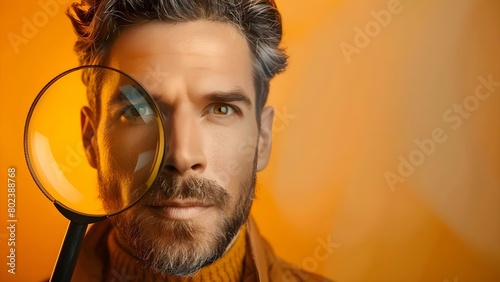 Analyzing Self with Magnifying Glass for Personal or Career Development. Concept Personal Growth, Career Advancement, Self-Discovery, Professional Development photo