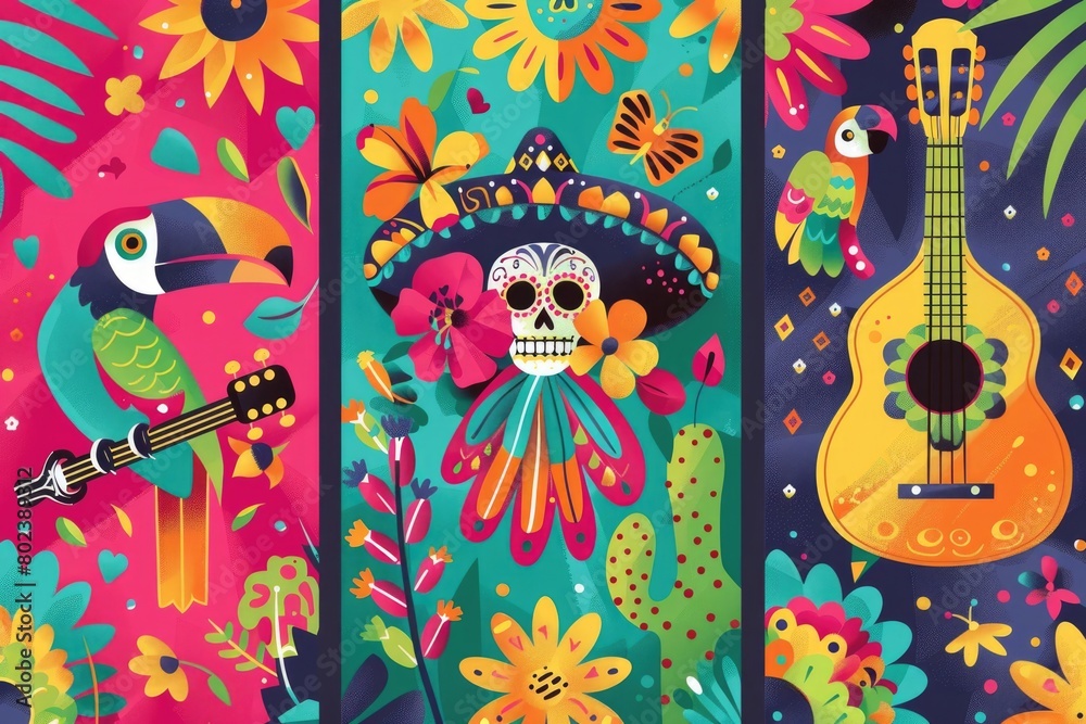 Colorful banners with a Mexican theme, perfect for fiestas and celebrations