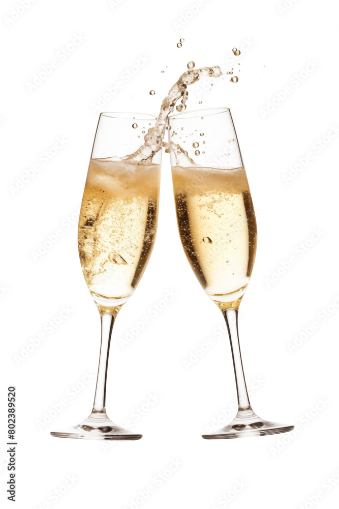 Two elegant champagne flutes filled with sparkling champagne, with a steady stream of bubbles, against a transparent background. Generative AI Two elegant champagne flutes filled with sparkling champagne, with a steady stream of bubbles, against a transparent background. Generative AI