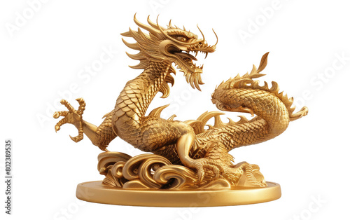Golden Dragon Statue on white background.